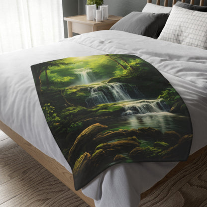 "Serenity Cascades: Abstract Forest Waterfall" Velveteen Minky Blanket