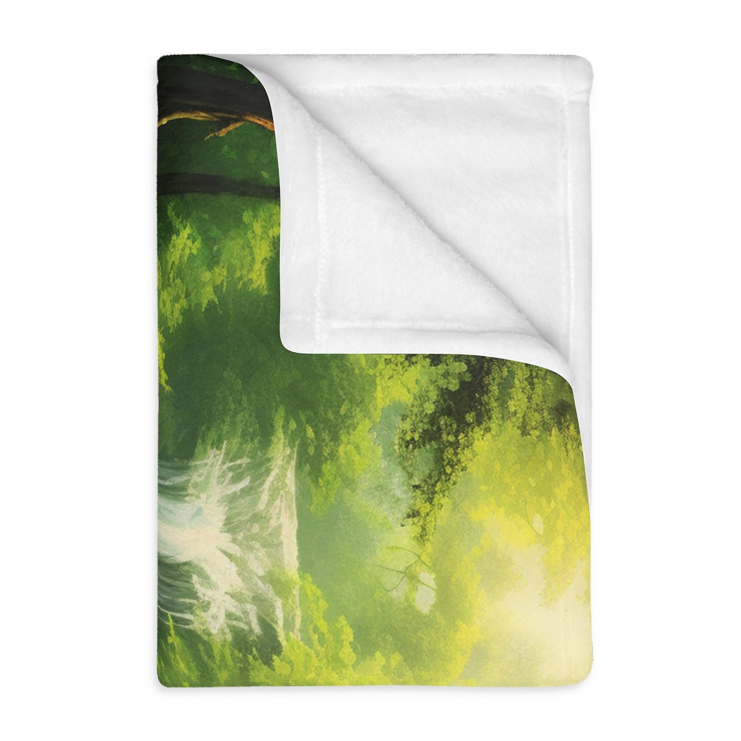 "Serenity Cascades: Abstract Forest Waterfall" Velveteen Minky Blanket