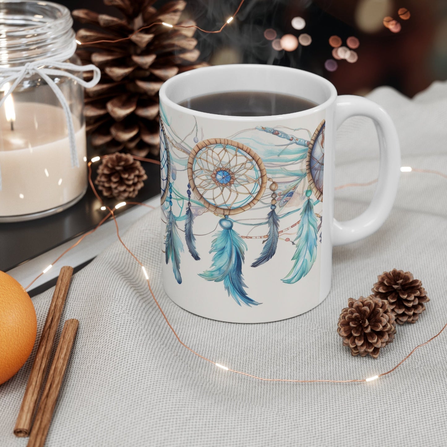 Blue Dreamcatcher Mug – Artistic Native-Inspired Ceramic Cup for Coffee & Espresso