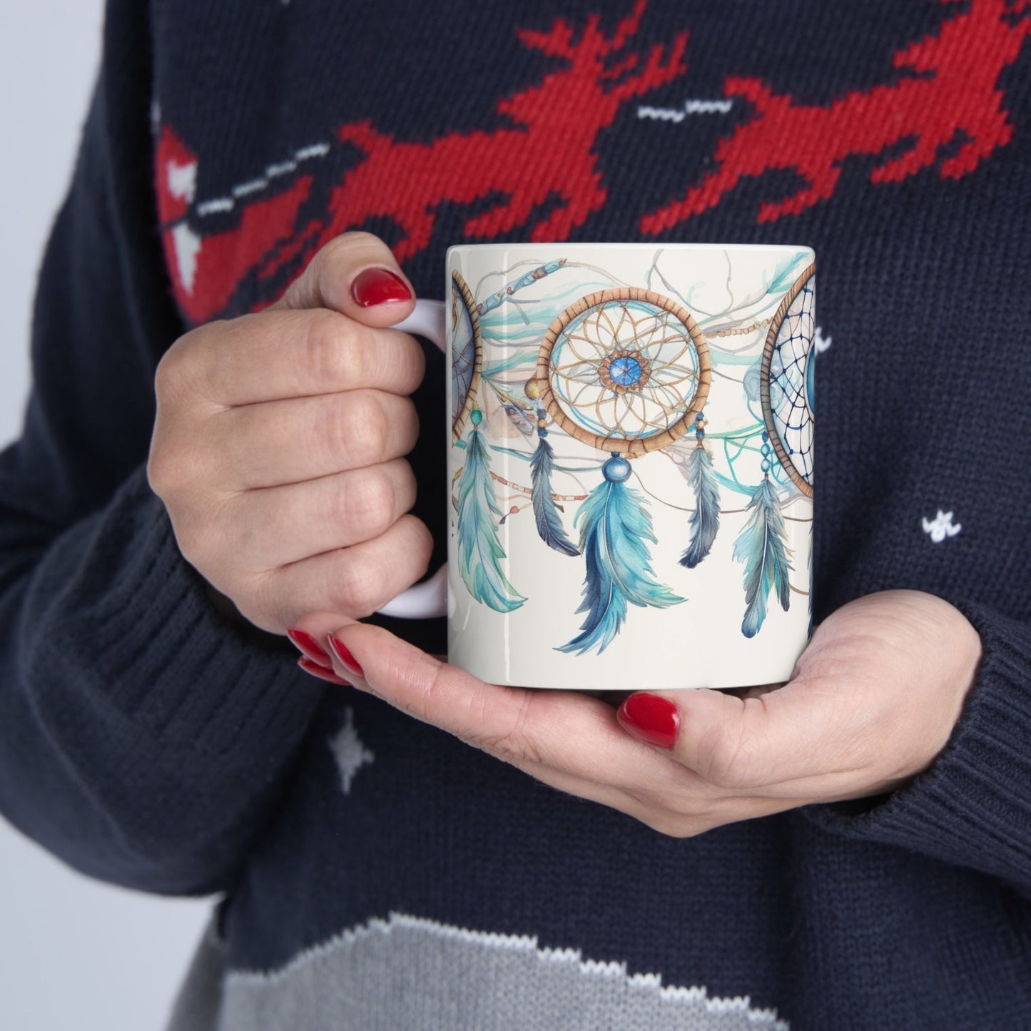 Blue Dreamcatcher Mug – Artistic Native-Inspired Ceramic Cup for Coffee & Espresso