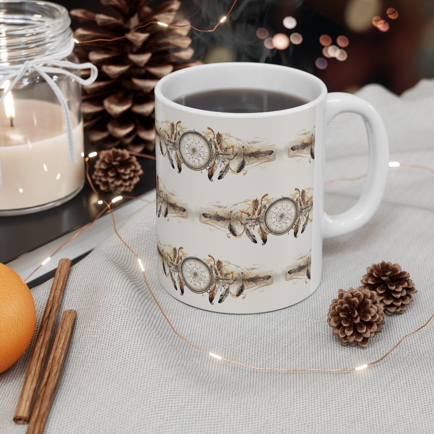 Catching Dreams: Artistic Dreamcatcher Mug – Serenity in Every Sip