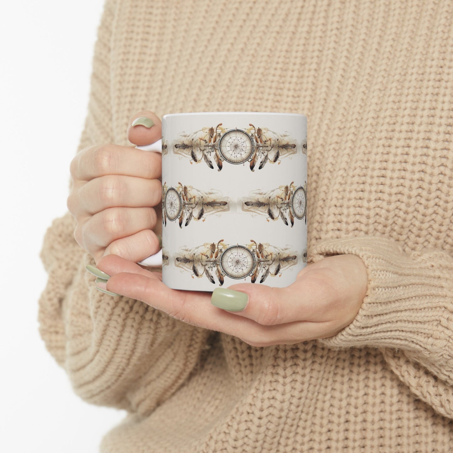 Catching Dreams: Artistic Dreamcatcher Mug – Serenity in Every Sip