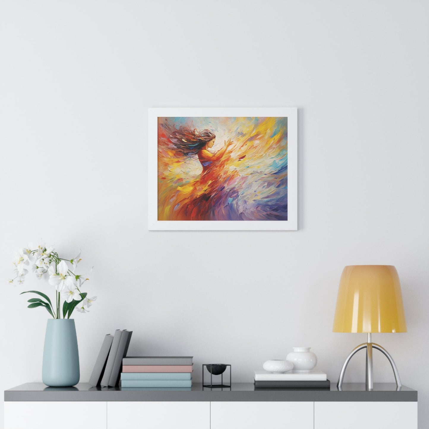 "Radiant Harmony" Dynamic Interplay of Light and Color Framed Artwork