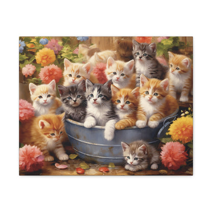 "Purr-fect Harmony: Kittens in Bloom" Canvas Wall Art