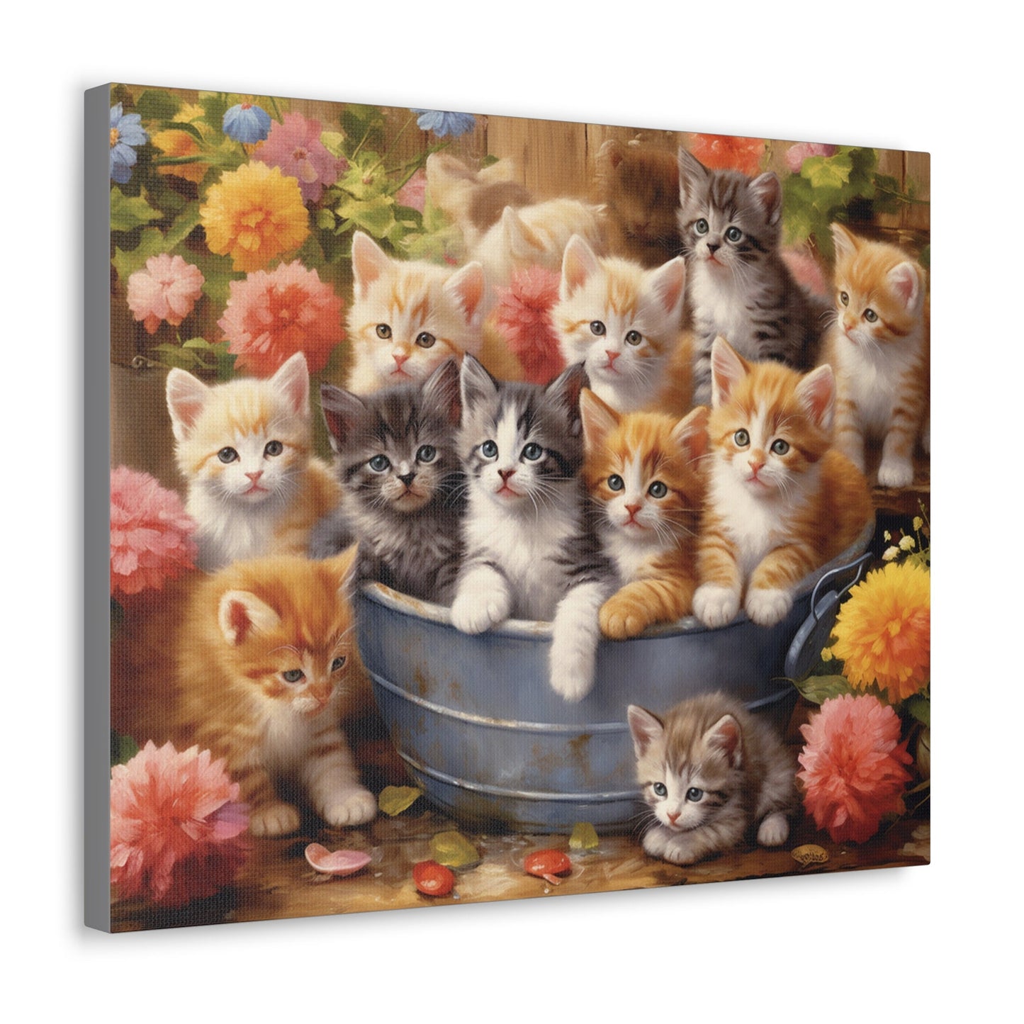 "Purr-fect Harmony: Kittens in Bloom" Canvas Wall Art