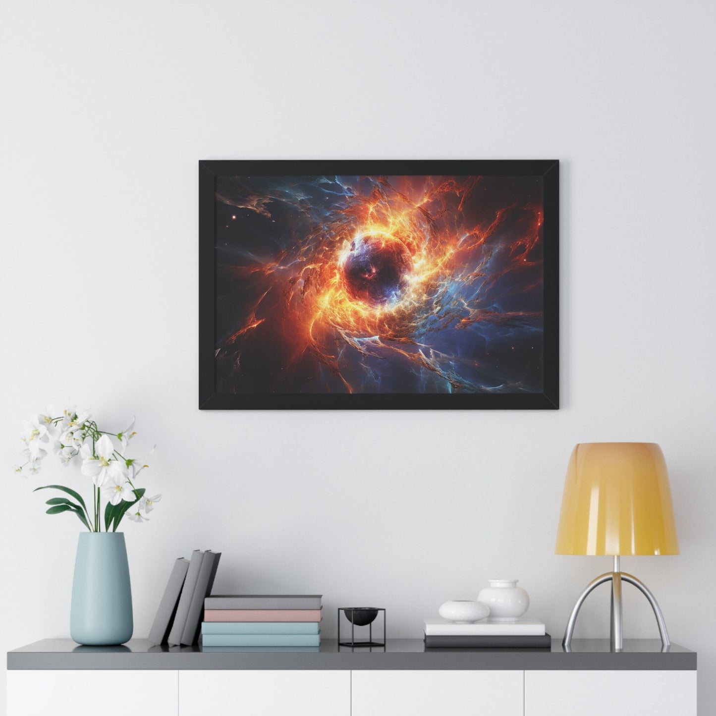 "Supernova Radiance" Framed Horizontal Poster – Celestial Abstract Art