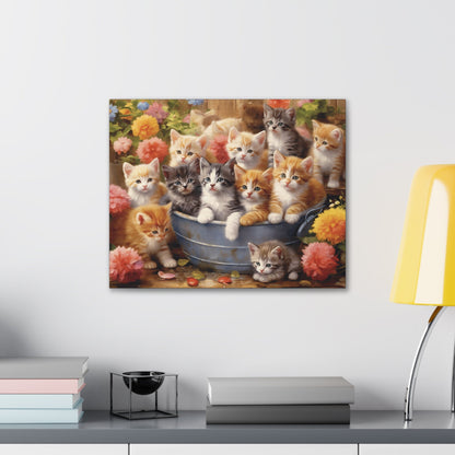 "Purr-fect Harmony: Kittens in Bloom" Canvas Wall Art