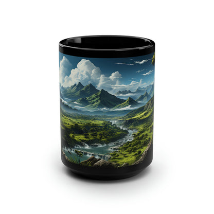 Custom Black Ceramic Landscape Mug – 15oz of Style and Function