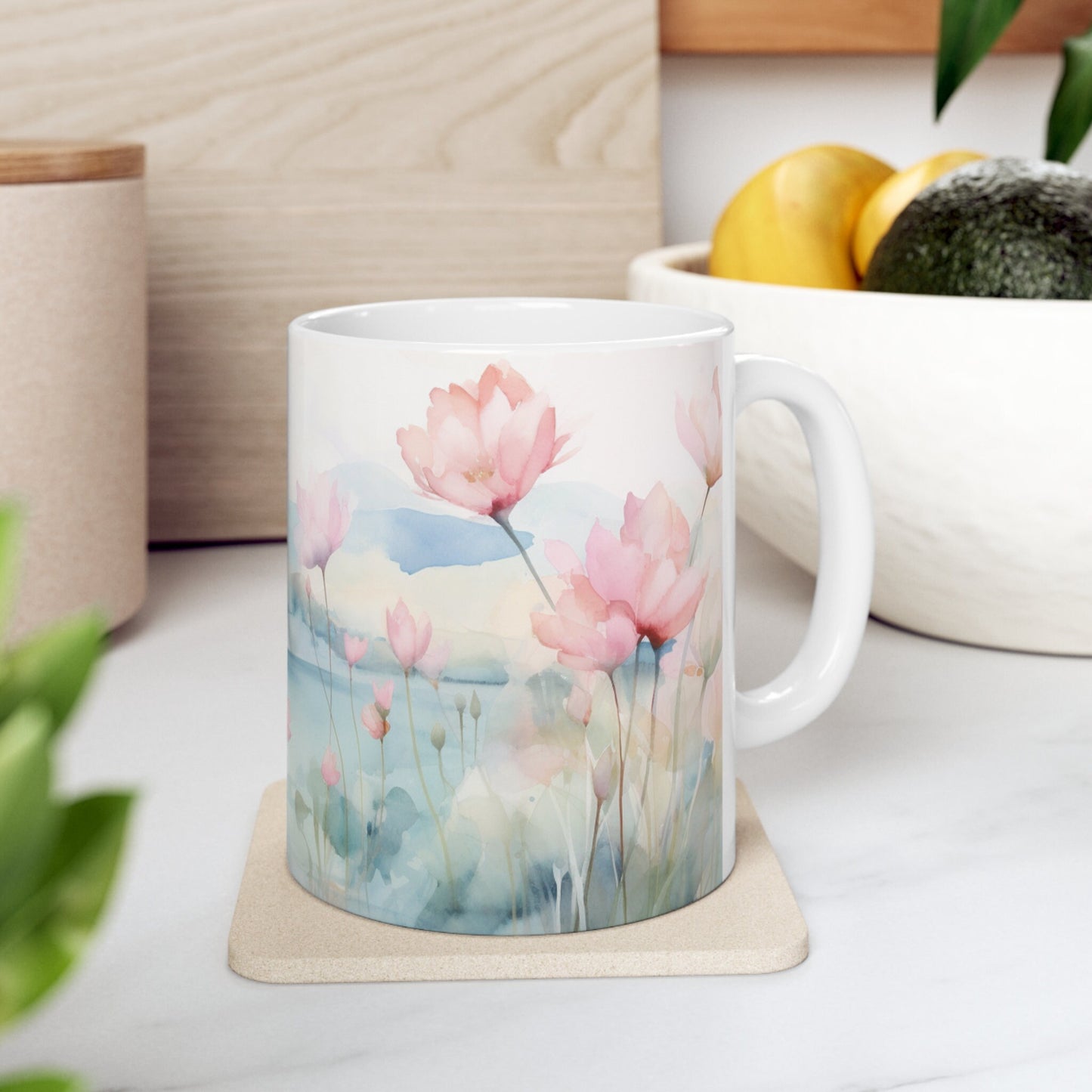 "Whimsical Dreamscape" Watercolor Wildflower Mug