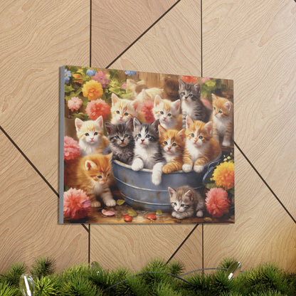 "Purr-fect Harmony: Kittens in Bloom" Canvas Wall Art