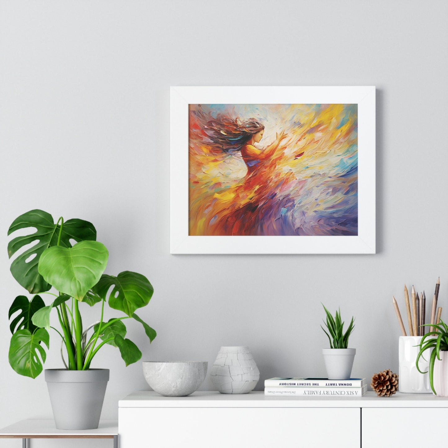 "Radiant Harmony" Dynamic Interplay of Light and Color Framed Artwork