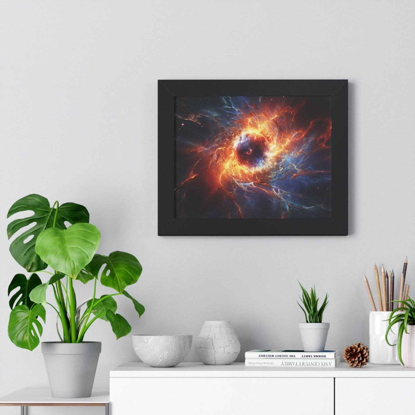 "Supernova Radiance" Framed Horizontal Poster – Celestial Abstract Art