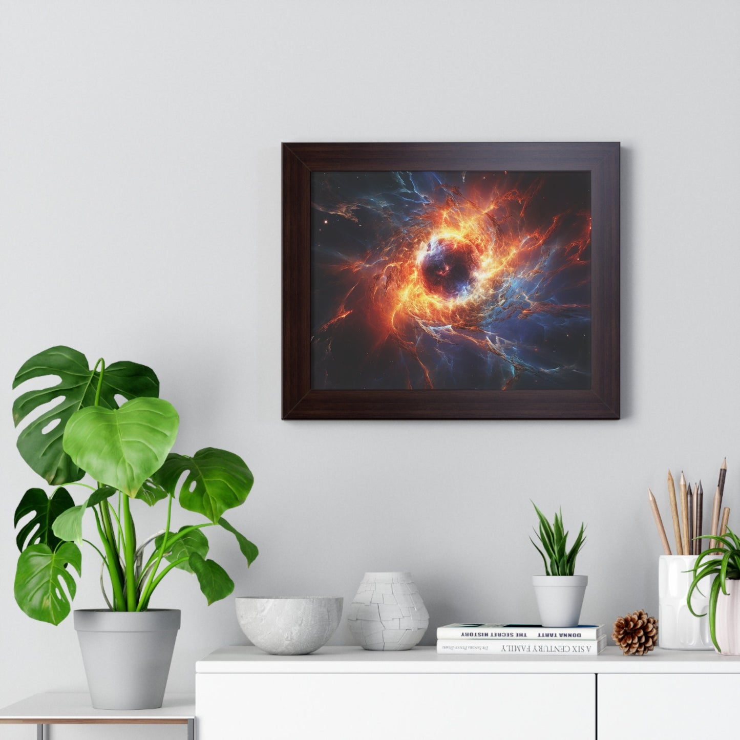 "Supernova Radiance" Framed Horizontal Poster – Celestial Abstract Art