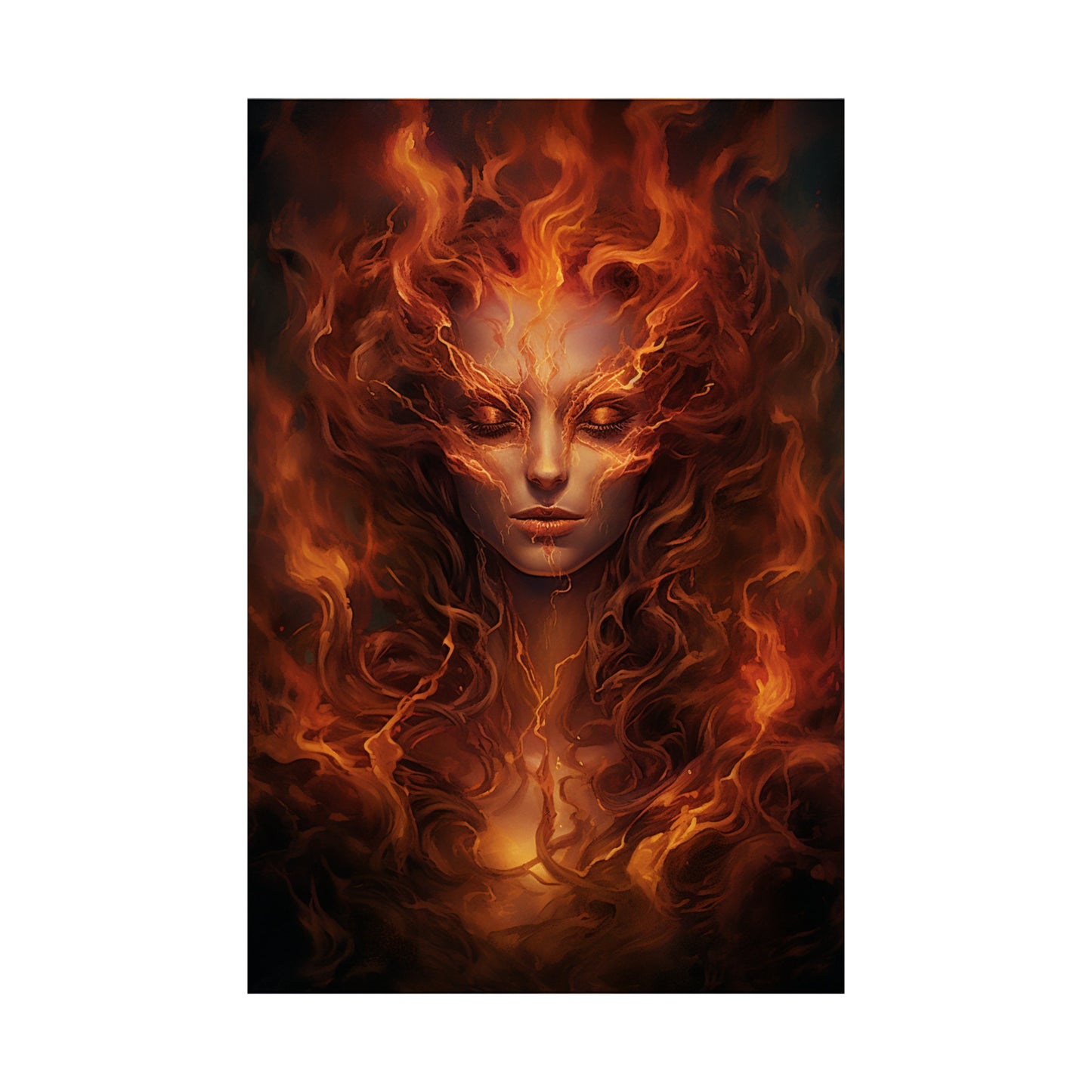 Fire Angel Abstract Poster – Unique Flame Wall Art Featuring a Fiery Woman Design