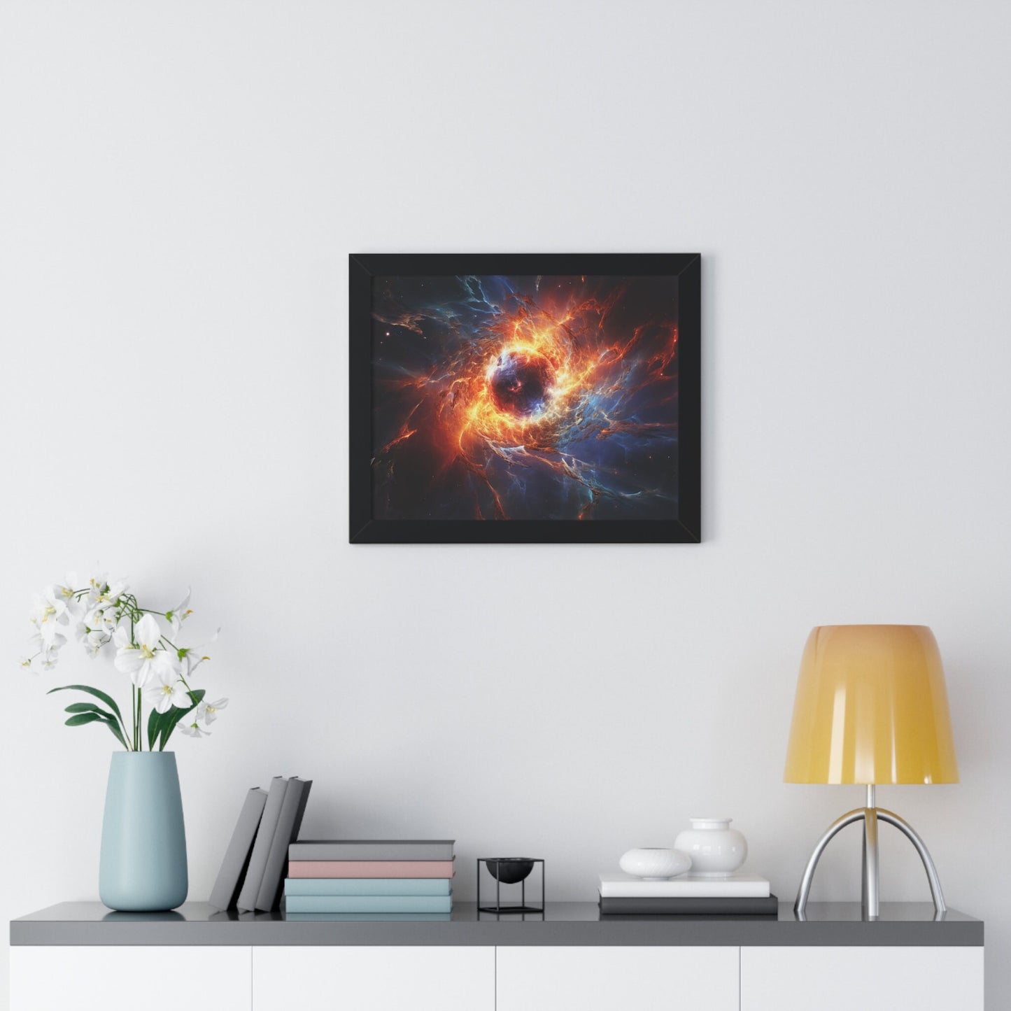 "Supernova Radiance" Framed Horizontal Poster – Celestial Abstract Art