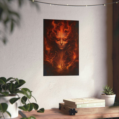 Fire Angel Abstract Poster – Unique Flame Wall Art Featuring a Fiery Woman Design