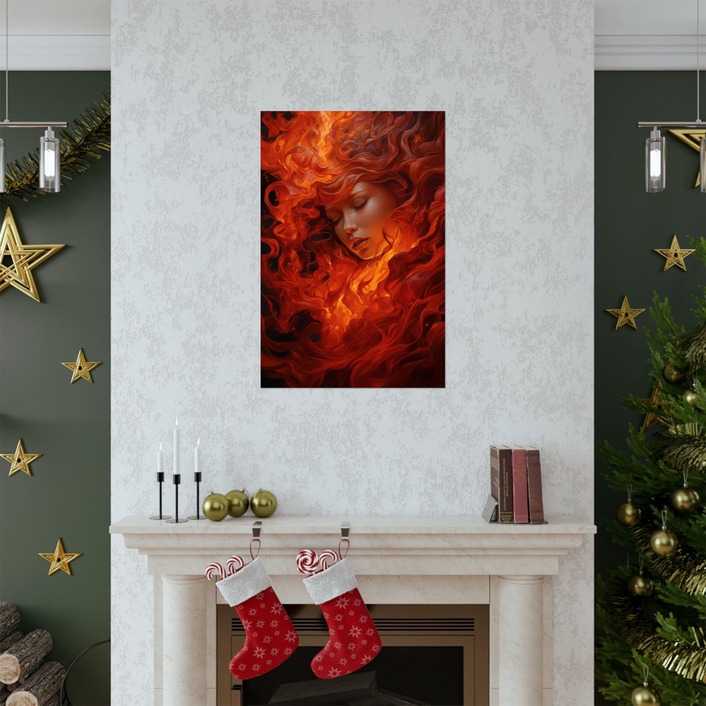 Passion Ignited: A Fiery Love Poster – HyperRealism Art of Desire