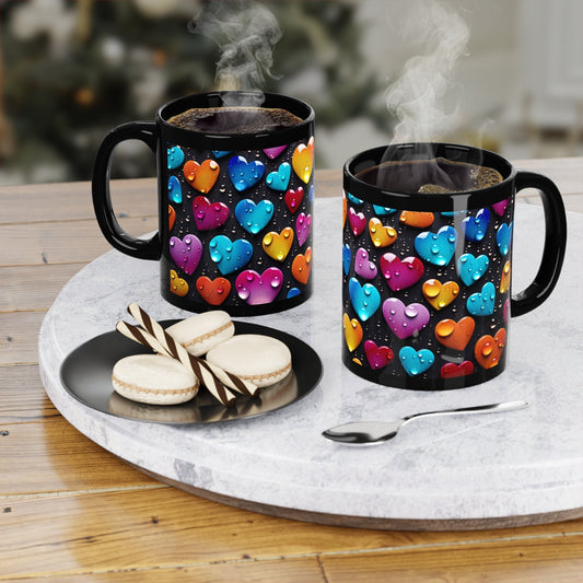 Personalized Black Coffee Mug with Heart Water Drops – A Touch of Love